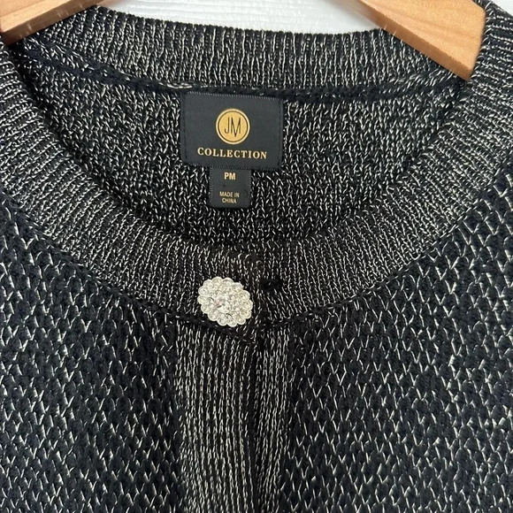 JM Collection MP‎ elegant black cardigan with silver thread + rhinestone buttons - Picture 7 of 7